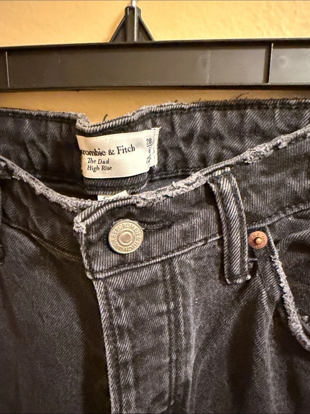 Abercrombie & Fitch The Dad High Rise  Distressed Black Jeans